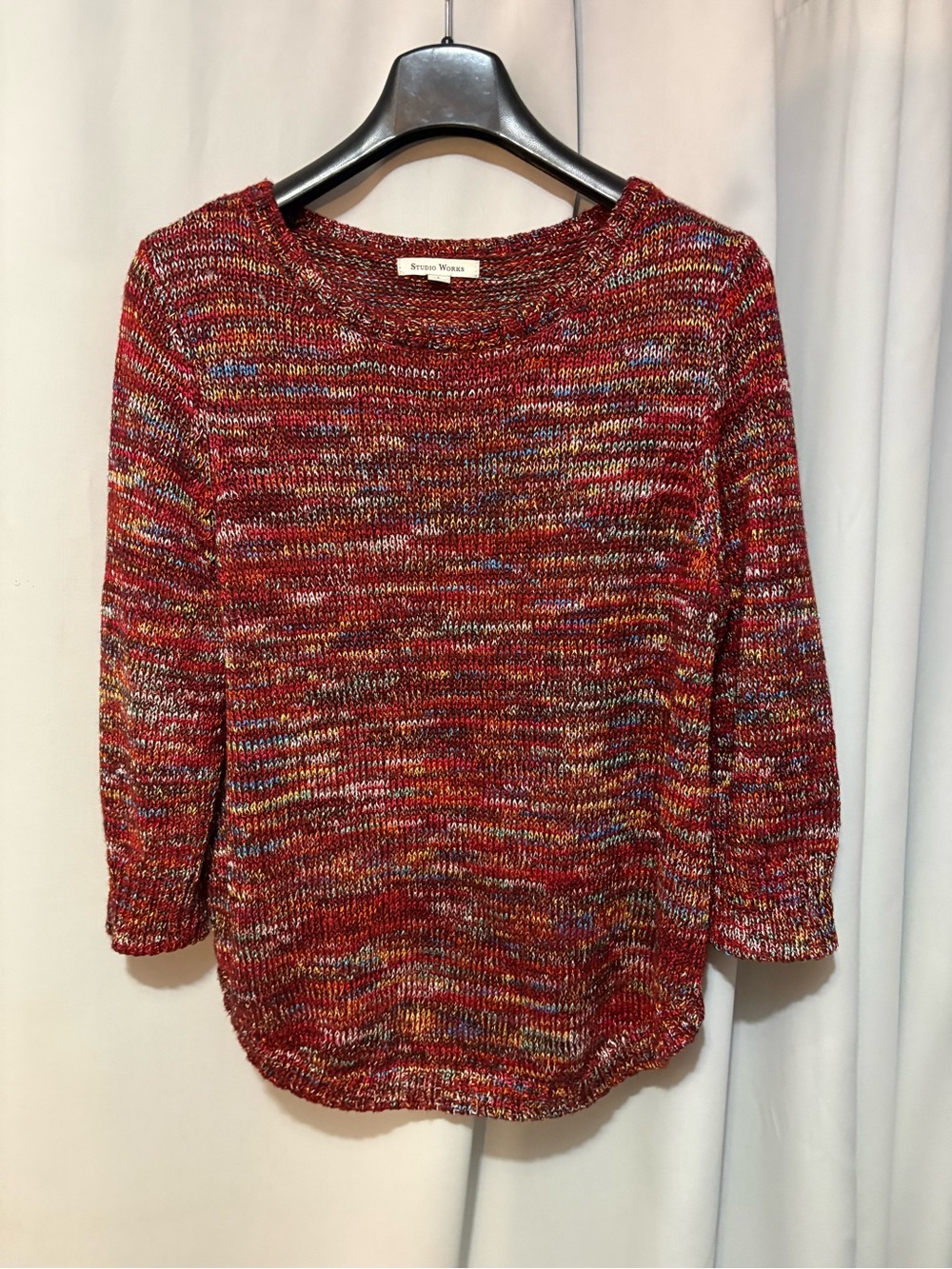 Studio Works Red Multicolor Crewneck Sweater